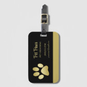 Gold Shiny Dog Paw op Black Pet Grooming Service Bagagelabel (Voorkant (verticaal))