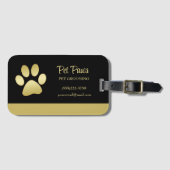 Gold Shiny Dog Paw op Black Pet Grooming Service Bagagelabel (Voorkant (horizontaal))