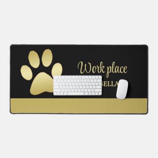 Gold Shiny Dog Paw op Black Pet Grooming Service Bureaumat (Keyboard & Muis)