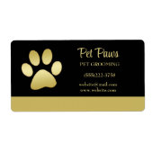 Gold Shiny Dog Paw op Black Pet Grooming Service Etiket (Voorkant)