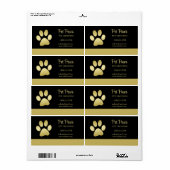 Gold Shiny Dog Paw op Black Pet Grooming Service Etiket (Full Sheet)