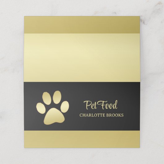 Gold Shiny Dog Paw op Black Pet Grooming Service Klantenkaartje (Buitenkant ongevouwen)