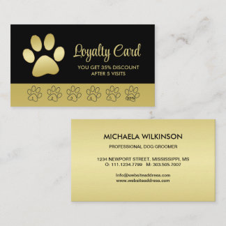 Gold Shiny Dog Paw op Black Pet Grooming Service Klantenkaartje