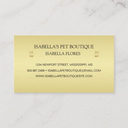 Gold Shiny Dog Paw op Black Pet Grooming Service Klantenkaartje (Achterkant)