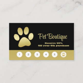Gold Shiny Dog Paw op Black Pet Grooming Service Klantenkaartje