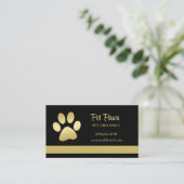Gold Shiny Dog Paw op Black Pet Grooming Service Visitekaartje (Staand voorkant)
