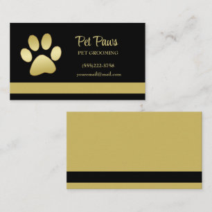 Gold Shiny Dog Paw op Black Pet Grooming Service Visitekaartje