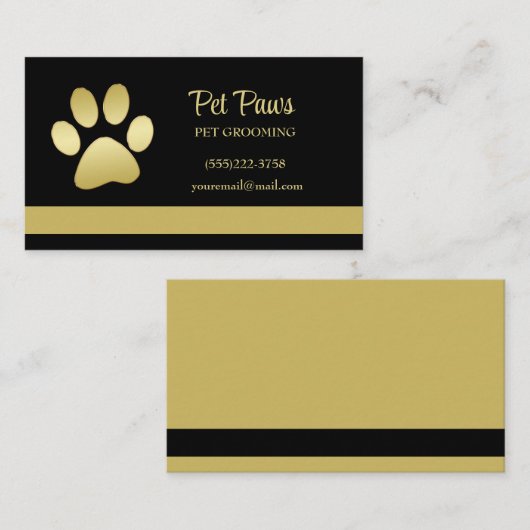 Gold Shiny Dog Paw op Black Pet Grooming Service Visitekaartje (Voorkant / Achterkant)