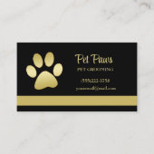 Gold Shiny Dog Paw op Black Pet Grooming Service Visitekaartje (Voorkant)