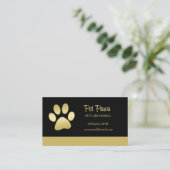 Gold Shiny Dog Paw op Black Pet Grooming Service Visitekaartje (Staand voorkant)