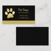 Gold Shiny Dog Paw op Black Pet Grooming Service Visitekaartje (Voorkant / Achterkant)