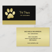 Gold Shiny Dog Paw op Black Pet Grooming Service Visitekaartje (Voorkant / Achterkant)
