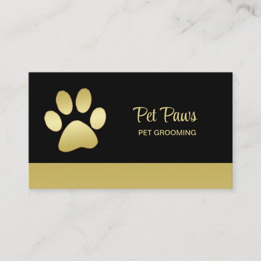 Gold Shiny Dog Paw op Black Pet Grooming Service Visitekaartje (Voorkant)