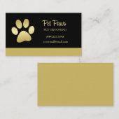 Gold Shiny Dog Paw op Black Pet Grooming Service Visitekaartje (Voorkant / Achterkant)