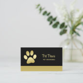Gold Shiny Dog Paw op Black Pet Grooming Service Visitekaartje (Staand voorkant)