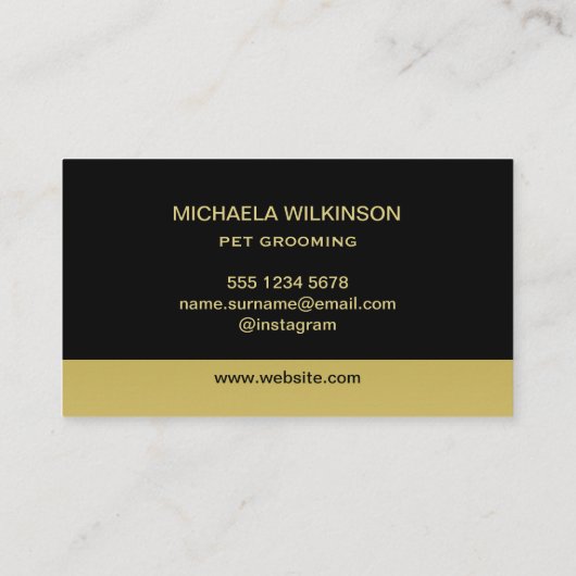 Gold Shiny Dog Paw op Black Pet Grooming Service Visitekaartje (Achterkant)