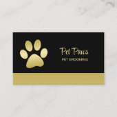 Gold Shiny Dog Paw op Black Pet Grooming Service Visitekaartje (Voorkant)