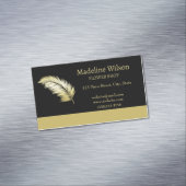 Gold Shiny Flower Palm Leaves op zwart Magnetisch Visitekaartje (Voorbeeld)