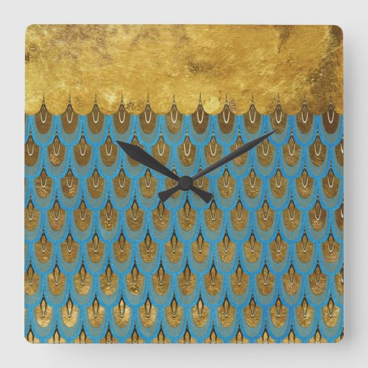 Gold Shiny Princess Mermaid Glitter Scales Vierkante Klok (Voorkant)