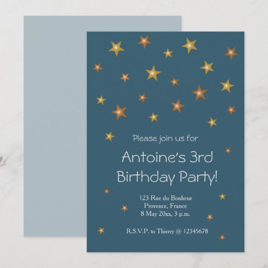 Gold Shiny Stars Dark Blue Baby Birthday Kaart (Voorkant / Achterkant)