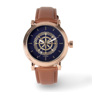 Gold Ship Wheel Watch Horloge
