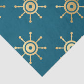 Gold Ship Wheels on Blue/Green Decoupage Tissuepapier (Detail)