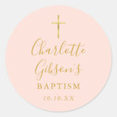 Gold Signature Baptism Christening Blush Pink Ronde Sticker (Voorkant)
