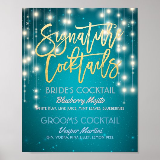 Gold Signature Cocktail Drink Menu Wedding Decor Poster (Voorkant)