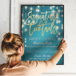 Gold Signature Cocktail Drink Menu Wedding Decor Poster