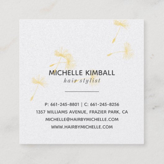 Gold Signature Dandelion | Square Business Vierkante Visitekaartje (Achterkant)