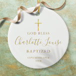 Gold Signature Girl Boy Baptism Christening Keramisch Ornament<br><div class="desc">Met de naam van de gouden scripthandtekening. Pas uw speciale baptisme- of christeninformatie aan in het krijgsgeschrift. Ontworpen door: Thisnotme©</div>