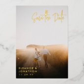 Gold Signature Script Photo Save the Date Folie Uitnodiging (Voorkant)