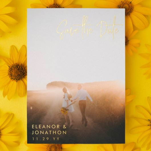 Gold Signature Script Photo Save the Date Folie Uitnodiging