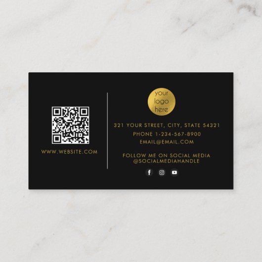 Gold Signature Script QR Code Social Media Visitekaartje (Achterkant)