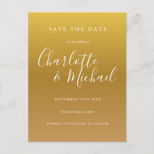 Gold Signature Wedding Save the Date Card Briefkaart (Voorkant)