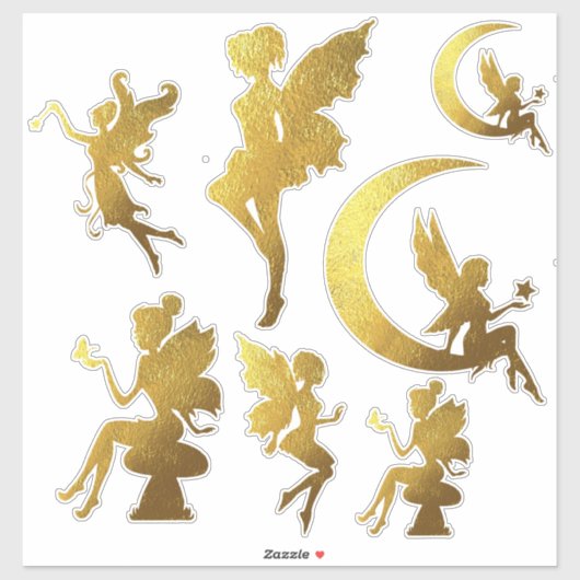 Gold Silhouette Fairies Sticker (Vel)