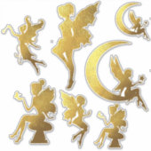 Gold Silhouette Fairies Sticker (Voorkant)