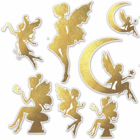 Gold Silhouette Fairies Sticker (Voorkant)