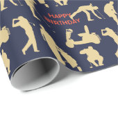 Gold Silhouette Golfer Afbeeldingen Birthday Cadeaupapier (Rol Hoek)
