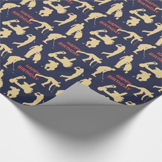 Gold Silhouette Golfer Afbeeldingen Birthday Cadeaupapier (Hoek)