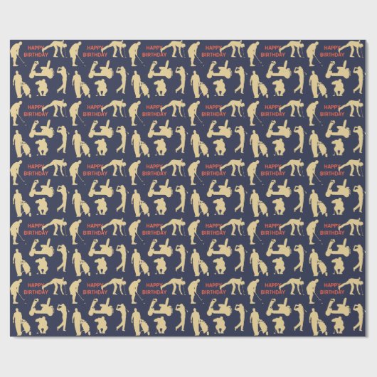 Gold Silhouette Golfer Afbeeldingen Birthday Cadeaupapier (Vlak)