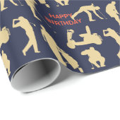 Gold Silhouette Golfer Afbeeldingen Birthday Cadeaupapier (Rol Hoek)
