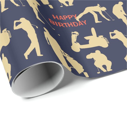 Gold Silhouette Golfer Afbeeldingen Birthday Cadeaupapier (Rol Hoek)