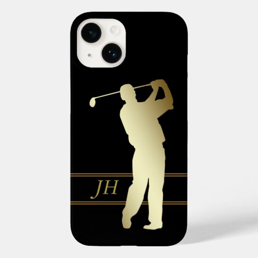 Gold Silhouette Golfer Monogram Case-Mate iPhone Case (Achterkant)