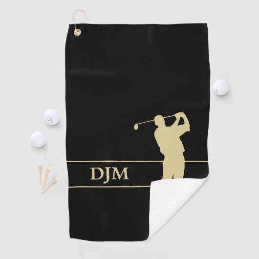 Gold Silhouette Golfer Monogram Golfhanddoek (Insitu)