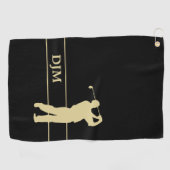 Gold Silhouette Golfer Monogram Golfhanddoek (Horizontaal)
