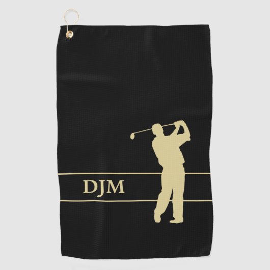 Gold Silhouette Golfer Monogram Golfhanddoek (Voorkant)
