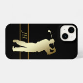 Gold Silhouette Golfer Monogram iPhone Hoesje (Achterkant horizontaal)