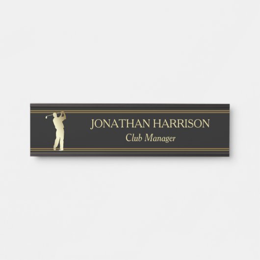 Gold Silhouette Golfer Name Bord Deurbordje (Voorkant)