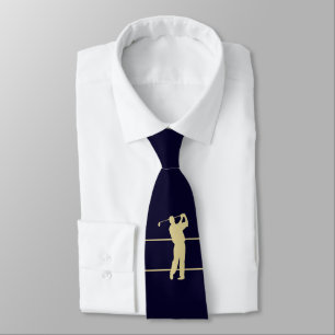 Gold Silhouette Golfer op Navy Blue Stropdas